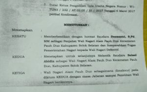 Zainal Abidin Wali Nagari Pauah Duo Di Sorot, Masa Jabatan Habis, Tetap Saja Berdinas