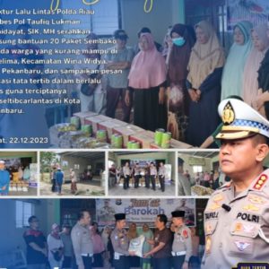 Dirlantas Polda Riau Bagikan 20 Paket Sembako dan Ajak Masyarakat Ciptakan Pemilu Damai 2024