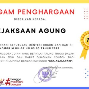 Kejaksaan Agung RI Raih Penghargaan Tertinggi dalam Pengelolaan Informasi Hukum