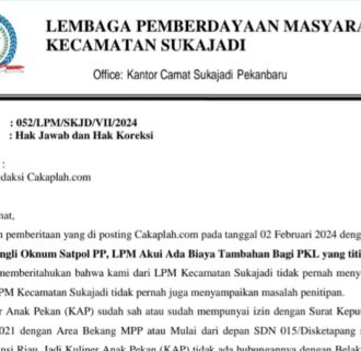 Hak Jawab dari LPM Kecamatan Sukajadi Terkait Pemberitaan Pungli Oknum Satpol PP